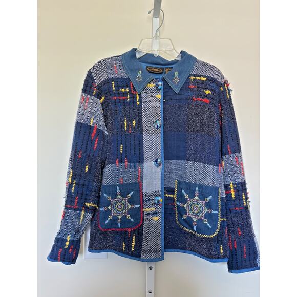 ALLURE Women’s Size Medium Jacket Patchwork Button Front Art To Wear - Picture 1 of 10